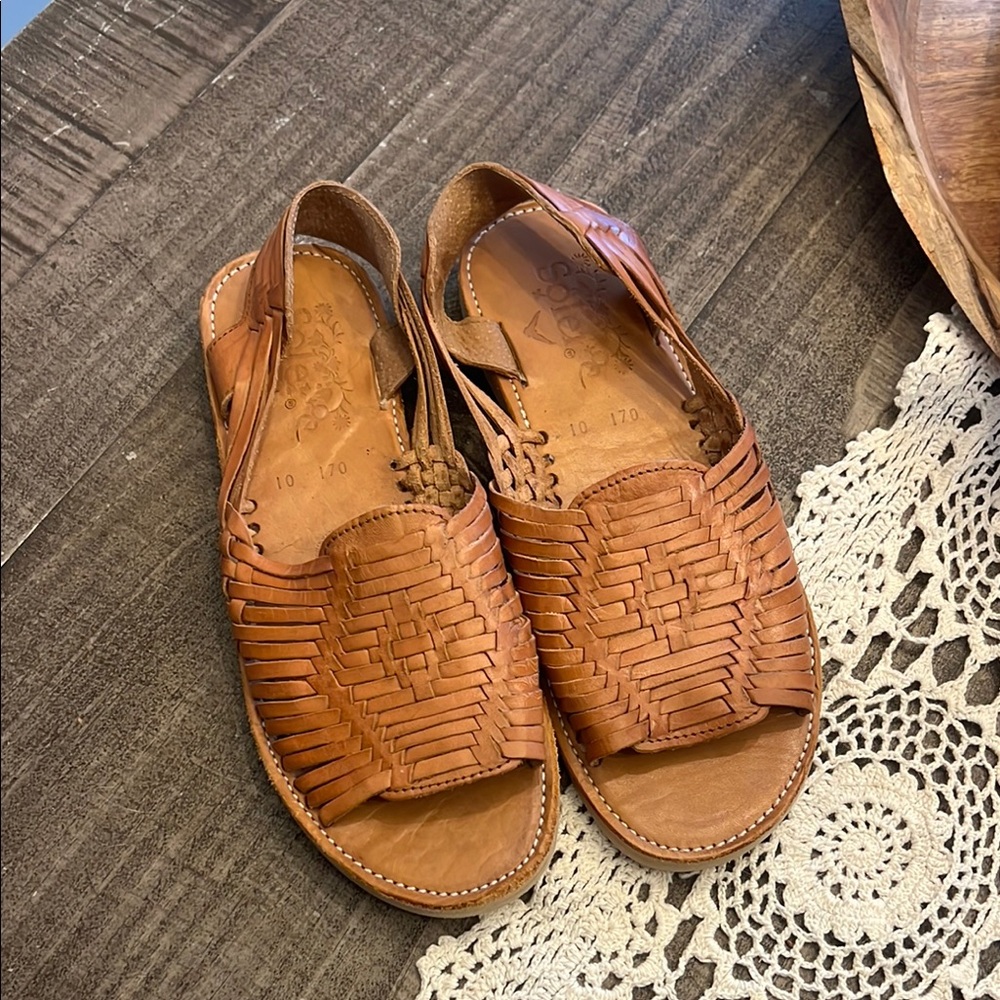 Brown Leather Huarache Sandals